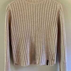 Women's Ribbed Turtleneck Knit Sweater - Beige 100% Cotton Vintage 90’s b.u.m.